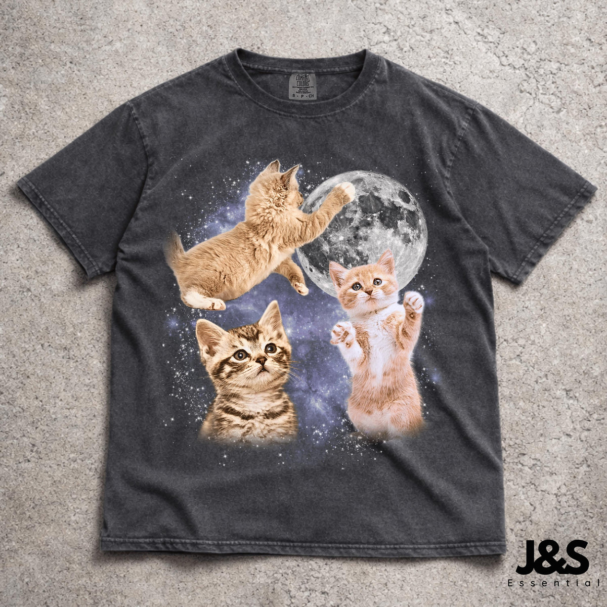 Three Cats Retro Moon Vintage Cat Moonmeme Cat Lovers Cat Tee Oversized Washed Tee Weird Meme