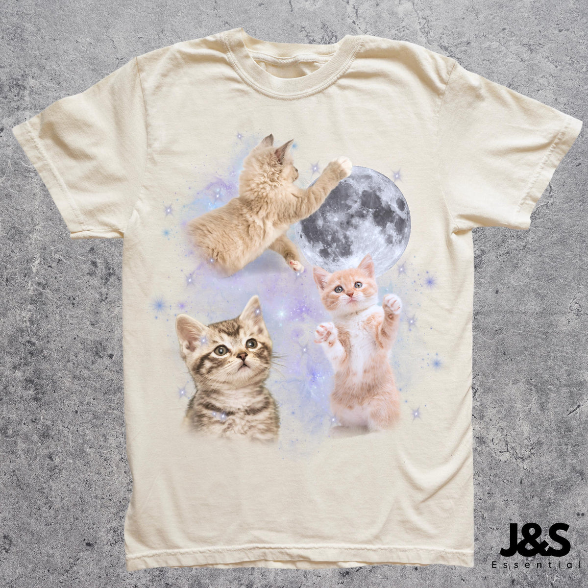 Three Cats Retro Moon Vintage Cat Moonmeme Cat Lovers Cat Tee Oversized Washed Tee Weird Meme