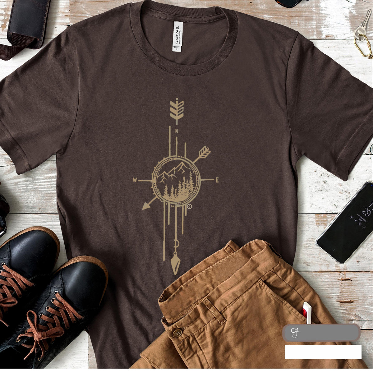 Compass Nature S-4x Camping Tee Outdoors Him Unisex
