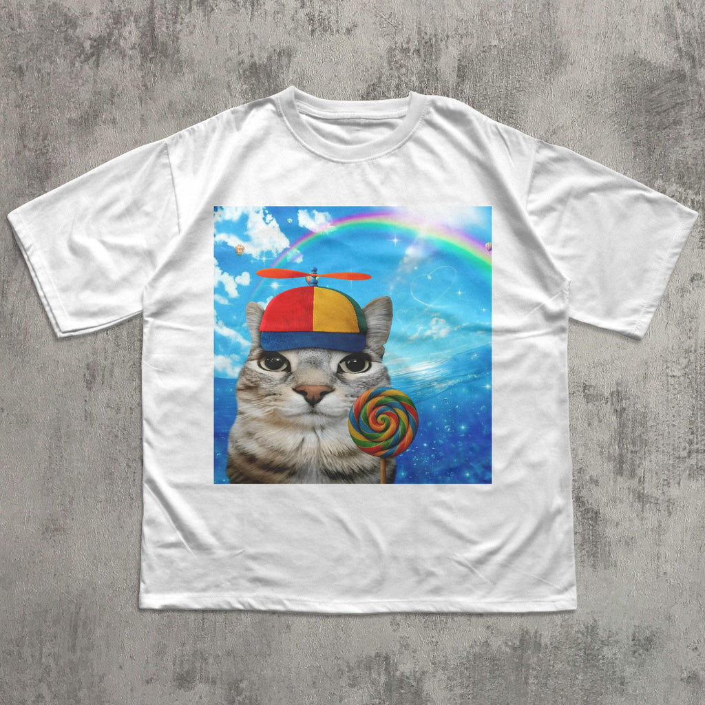 Happy Cat Dreamcore Cats Brainrot Meme Tee Silly Kitten Tee Cat Lover Weird Tees Gen Humor