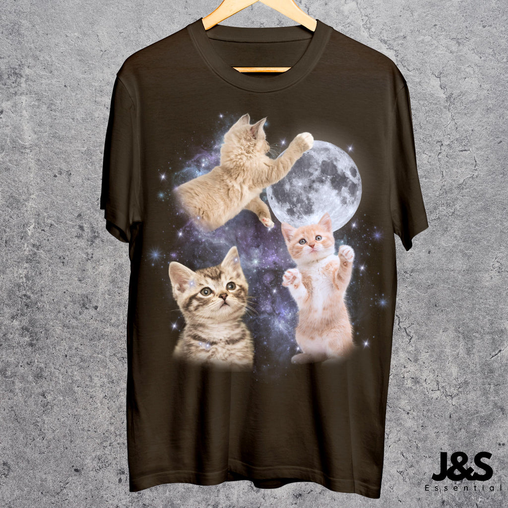 Three Cats Retro Moon Vintage Cat Moonmeme Cat Lovers Cat Tee Oversized Washed Tee Weird Meme
