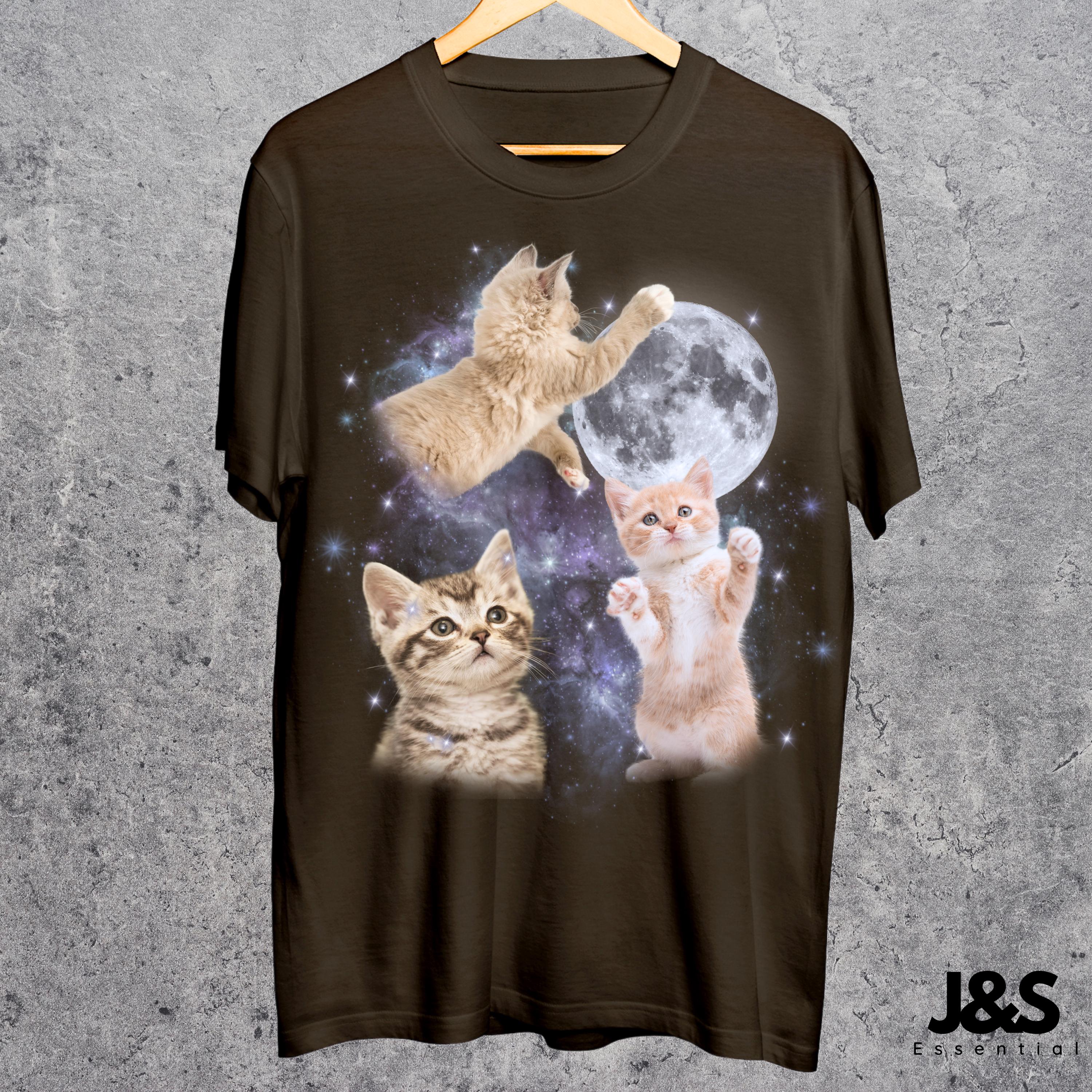 Three Cats Retro Moon Vintage Cat Moonmeme Cat Lovers Cat Tee Oversized Washed Tee Weird Meme