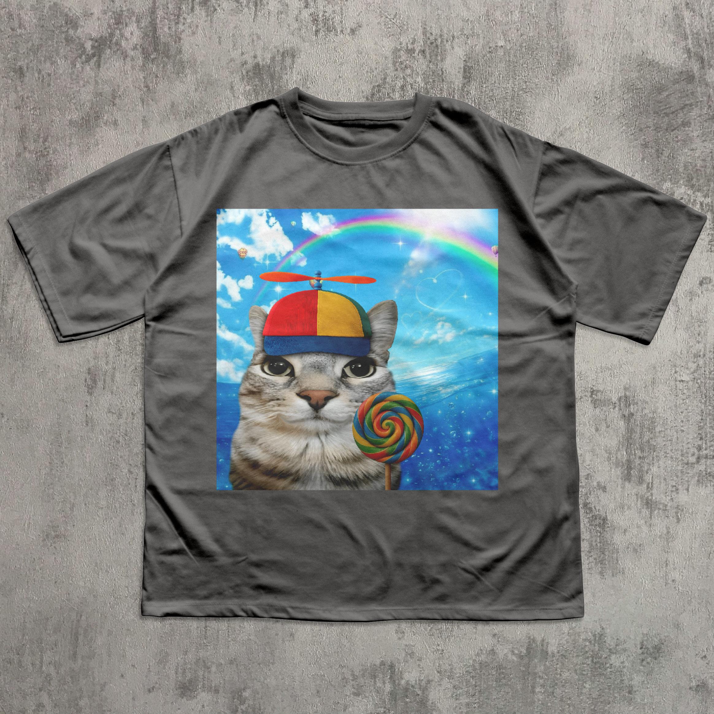 Happy Cat Dreamcore Cats Brainrot Meme Tee Silly Kitten Tee Cat Lover Weird Tees Gen Humor