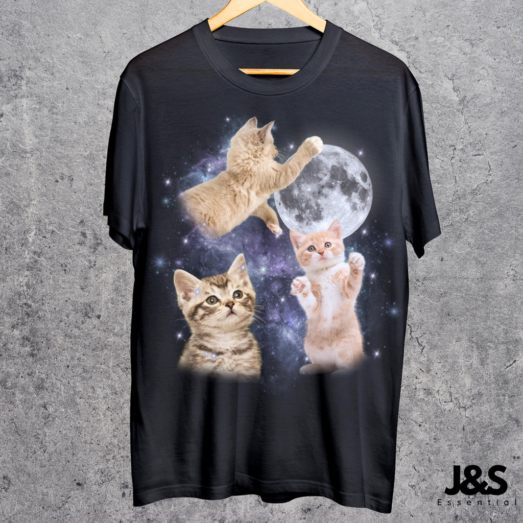 Three Cats Retro Moon Vintage Cat Moonmeme Cat Lovers Cat Tee Oversized Washed Tee Weird Meme