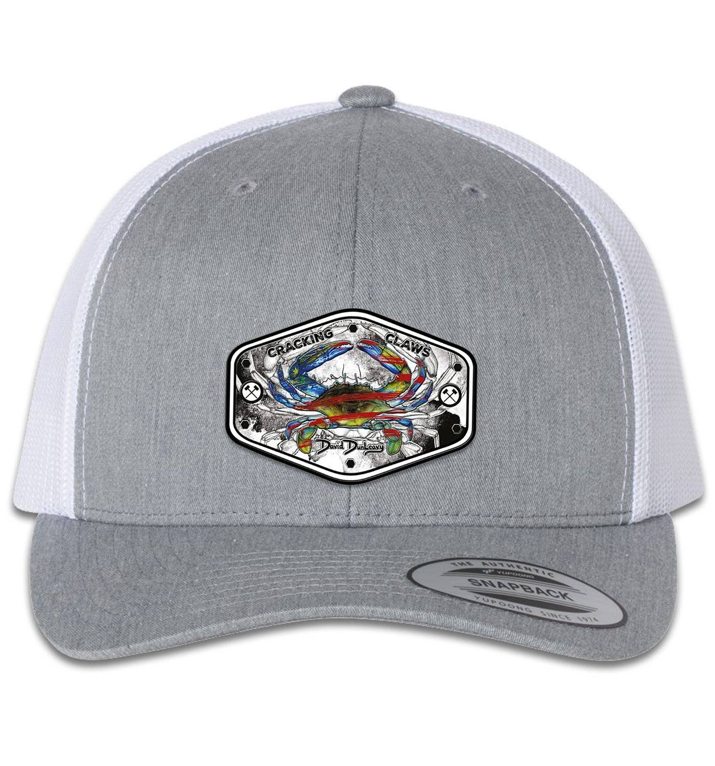 American Blue Crab 6 Panel Trucker Snap Back Heather Grey White Hat Unisex , , , Long Sleeve Tee