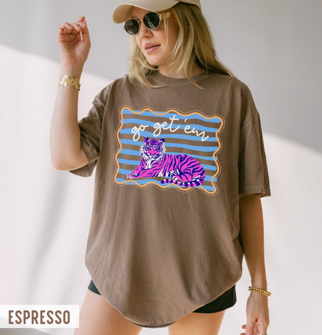 Comfort Colors Go Get Em Tiger Colorful Retro Striped Tiger Tee
