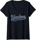 Women's Yankees Vintage Retro Style Tee, Classic 70s & 80s Yankees V-Neck Unisex , , , Long Sleeve Tee