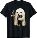 Retro Funny Boojee Ghost Holding Black Cat Cozy Hot Latte Unisex , , , Long Sleeve Tee