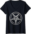 Women's Baphomet Pentagram Occult Gothic Sigil Symbol Rock Music V-Neck Unisex , , , Long Sleeve Tee