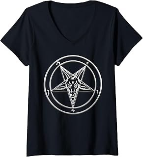 Women's Baphomet Pentagram Occult Gothic Sigil Symbol Rock Music V-Neck Unisex , , , Long Sleeve Tee