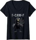 Women's F Caw F Raven Lover Fcawf Fawk Funny Black Crow V-Neck Unisex , , , Long Sleeve Tee