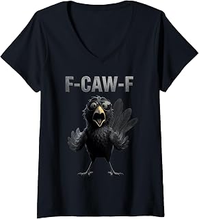 Women's F Caw F Raven Lover Fcawf Fawk Funny Black Crow V-Neck Unisex , , , Long Sleeve Tee
