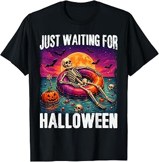 Just Waiting for Halloween Summer Skeleton Men Women Kid Unisex , , , Long Sleeve Tee