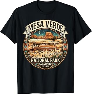 Mesa Verde National Park Colorado Retro Cliff Dwelling Badge Unisex , , , Long Sleeve Tee