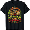 Tacos Tequila Trouble Funny Skeleton Fiesta Party Humor Unisex , , , Long Sleeve Tee