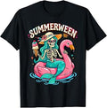 Summerween Skeleton Mermaid Flamingo Float Summer Halloween Unisex , , , Long Sleeve Tee