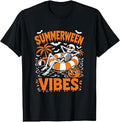 Summerween Vibes Skeleton Floating Pool Pumpkin Halloween Unisex , , , Long Sleeve Tee