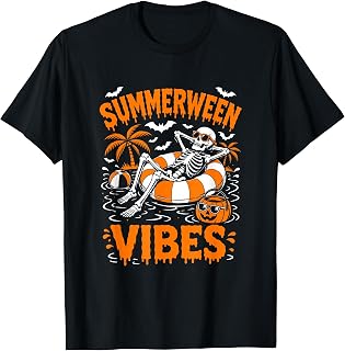 Summerween Vibes Skeleton Floating Pool Pumpkin Halloween Unisex , , , Long Sleeve Tee