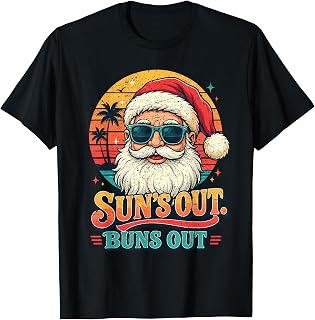 Christmas in July Suns Out Buns Out Vintage Beach Santa Unisex , , , Long Sleeve Tee