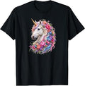 Floral Unicorn with Rainbow Mane Fantasy Art Unisex , , , Long Sleeve Tee
