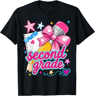 Second Grade Coquette Bow Pencil First Day of School Girls Unisex , , , Long Sleeve Tee
