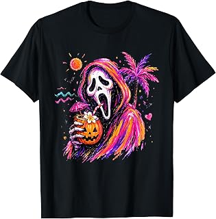 Vintage Summerween Ghost Summer 90s Tropical Halloween Funny Unisex , , , Long Sleeve Tee