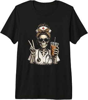 Nurse Skeleton Iced Coffee Funny RN Night Shift Nurse Premium Tri-Blend Unisex , , , Long Sleeve Tee