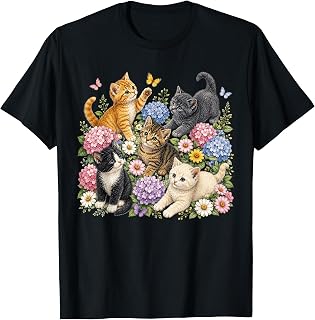 Vintage Cats Flower Floral Cute Kitten Cat Lover Cat Mom Unisex , , , Long Sleeve Tee