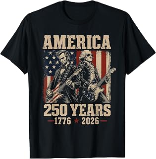 Abe Lincoln George Washington Guitar 250th Anniversary USA Unisex , , , Long Sleeve Tee