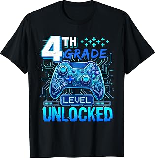 Back to School 4th Grade First Day Level Unlocked Gamer Boys Unisex , , , Long Sleeve Tee