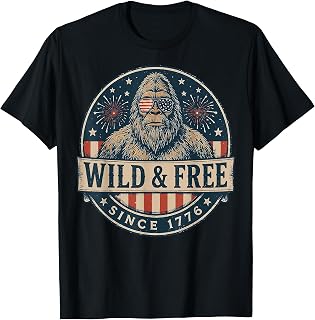 Patriotic Bigfoot Wild Free Since 1776 Sasquatch 4th July Unisex , , , Long Sleeve Tee