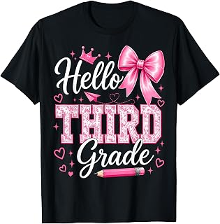 Hello 3rd Grade Girls Teacher Coquette Bow Back to School Unisex , , , Long Sleeve Tee