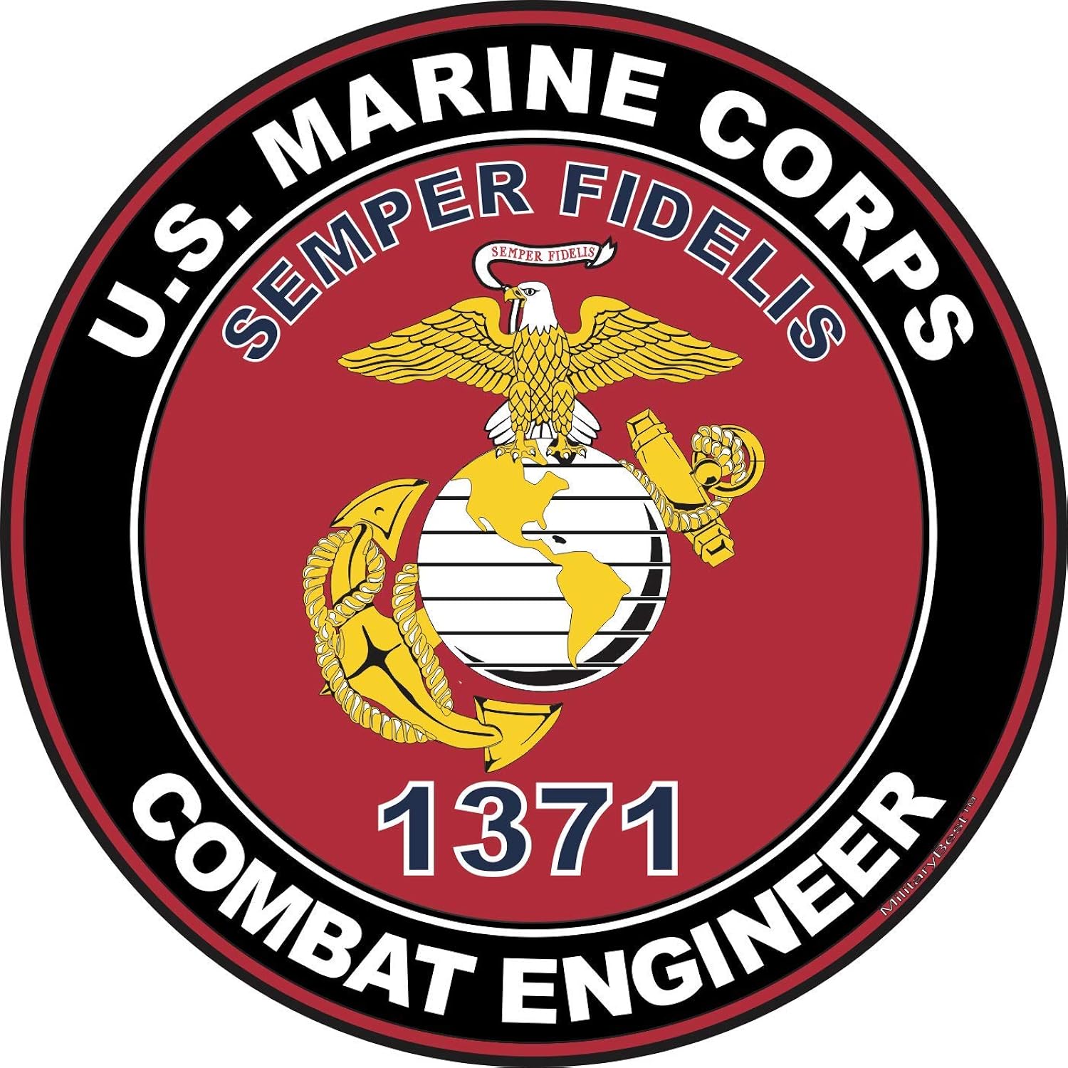 U.S.M.C. MOS 1371 Combat Engineer Decal 5.5" - Red Unisex , , , Long Sleeve Tee
