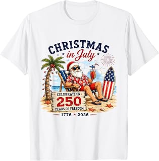 Christmas in July 250 Years 4th of July Beach Santa 2026 Unisex , , , Long Sleeve Tee