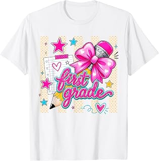Striped Pink Coquette Pencil Bow Back to School First Grade Unisex , , , Long Sleeve Tee