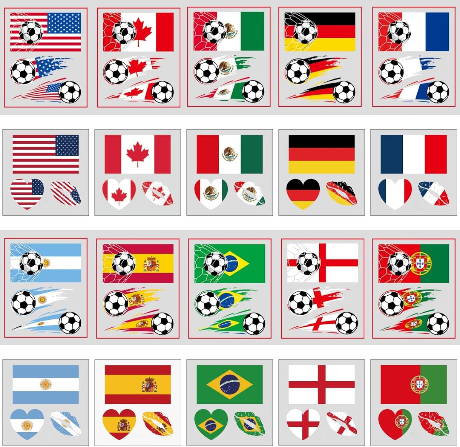 2026 World Cup Temporary Tattoos Sticker for Soccer Fans, 60PCS 20 Sheets Country Flags Tattoo Stickers for all Ages Boy Girl Teen Soccers Party Game Days Watch Parties, Waterproof Sweat Proof Vinyl