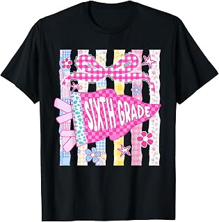 Striped Floral Pennant Flag Sixth Grade Back to School Girls Unisex , , , Long Sleeve Tee
