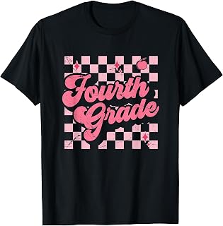 Fourth Grade Checkered Retro 4th Grade Teacher Kids Girl Unisex , , , Long Sleeve Tee