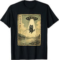 Vintage Japanese Fishing Cat UFO Abduction Men Women Unisex , , , Long Sleeve Tee