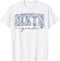 Sixth Grade Blue Floral Back to School Teachers Girls Kids Unisex , , , Long Sleeve Tee