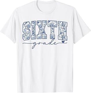 Sixth Grade Blue Floral Back to School Teachers Girls Kids Unisex , , , Long Sleeve Tee