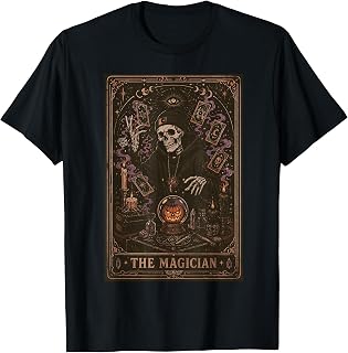 Halloween Tarot Card Magician Skeleton Pumpkin Vintage Men Unisex , , , Long Sleeve Tee