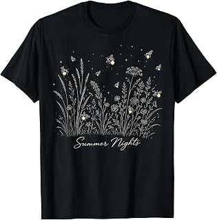 Summer Nights Firefly Wildflower Nature Lover Lightning Bug Unisex , , , Long Sleeve Tee