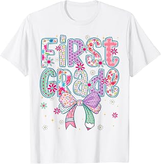 First Grade 1st Coquette Cute Floral First Day Teacher Girl Unisex , , , Long Sleeve Tee