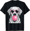 Yellow Labrador Pink Heart Sunglasses Funny Bubble Gum Unisex , , , Long Sleeve Tee