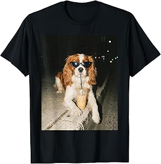 Cavalier King Charles Spaniel Drinking Iced Coffee Dog Lover Unisex , , , Long Sleeve Tee