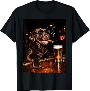 Silly Chocolate Labrador Retriever Drinking Beer Cigar Dog Unisex , , , Long Sleeve Tee
