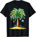 Tropical Christmas Hawaiian Santa Xmas Lights Palm Tree Unisex , , , Long Sleeve Tee