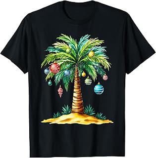 Tropical Christmas Hawaiian Santa Xmas Lights Palm Tree Unisex , , , Long Sleeve Tee