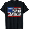 Husband Father Protector Hero Retro USA Flag Father Day Dad Unisex , , , Long Sleeve Tee